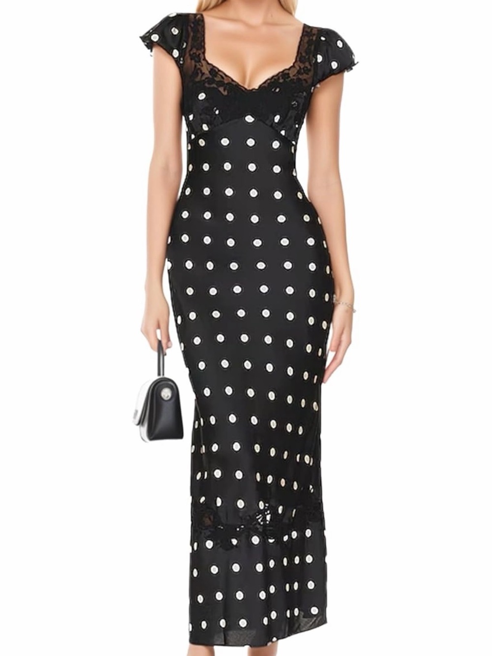 Black Polka Dot Lace-Trim Maxi Dress - Picture 1 of 1